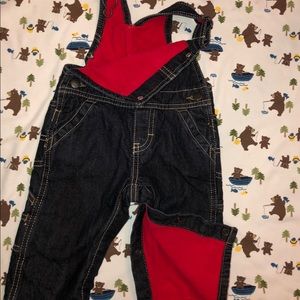 OSHKOSH 6 mo fleece lined blue Jean overalls.